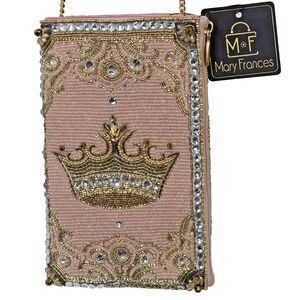 Mary Frances Crowned Jewel Pink Beaded Crossbody Purse Small Phone Bag NWT